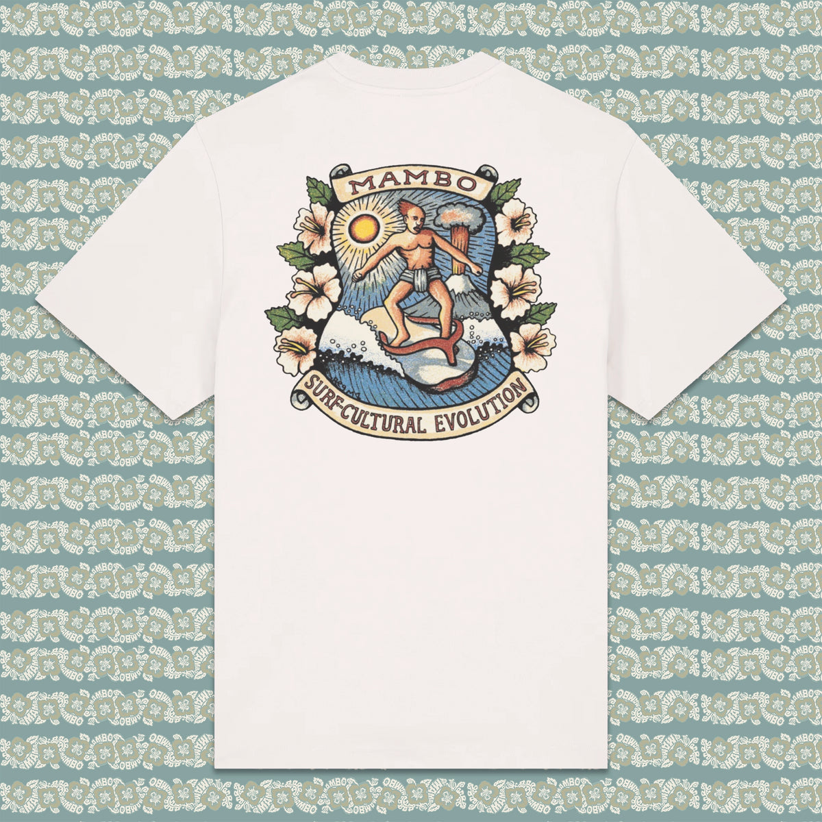 Surf-Cultural Evolution t-shirt in Off White — garment back