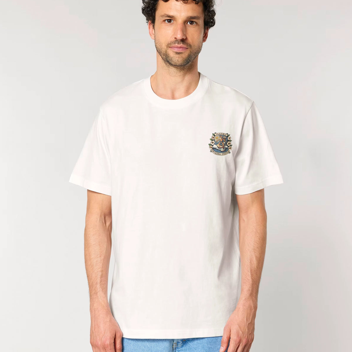 Surf-Cultural Evolution t-shirt in Off White — model front