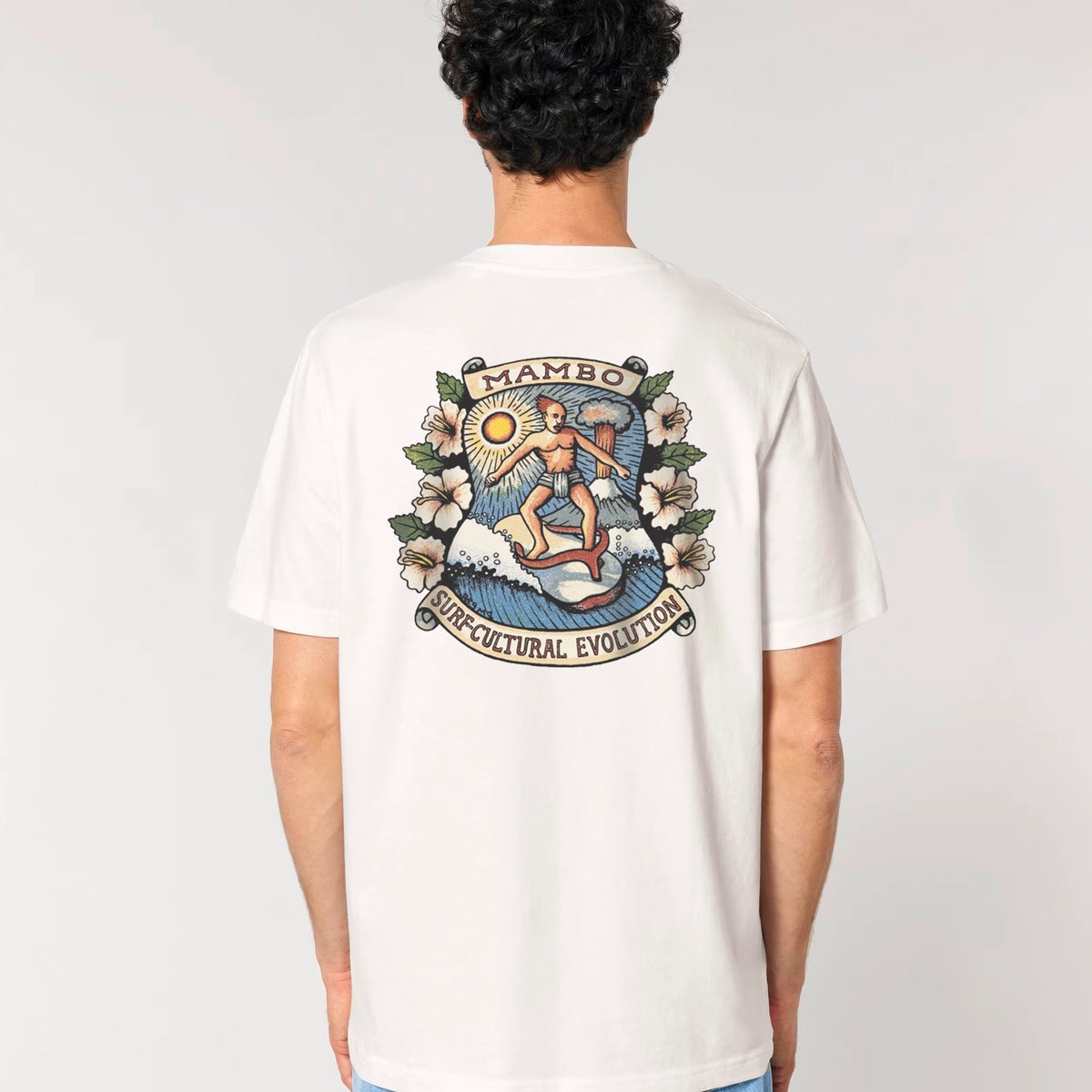 Surf-Cultural Evolution t-shirt in Off White — model back