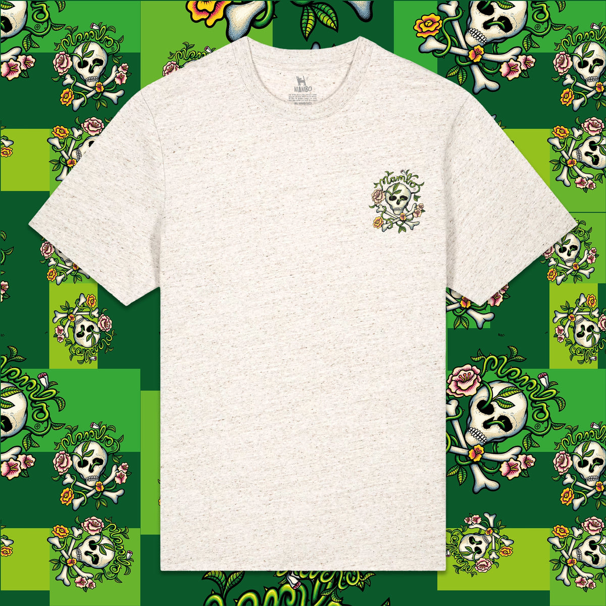 Cross Bones t-shirt in Eco Heather — garment front