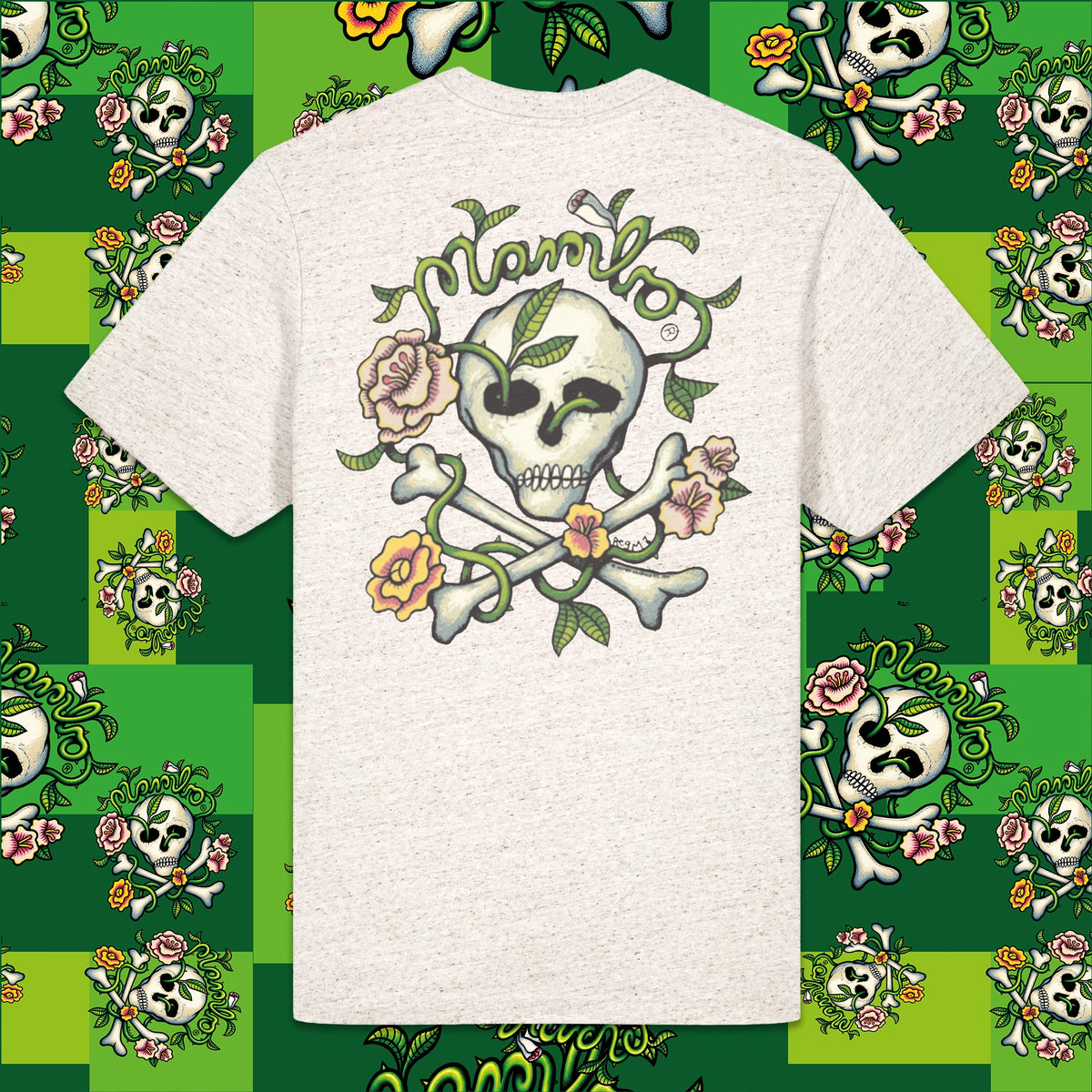 Cross Bones t-shirt in Eco Heather — garment back