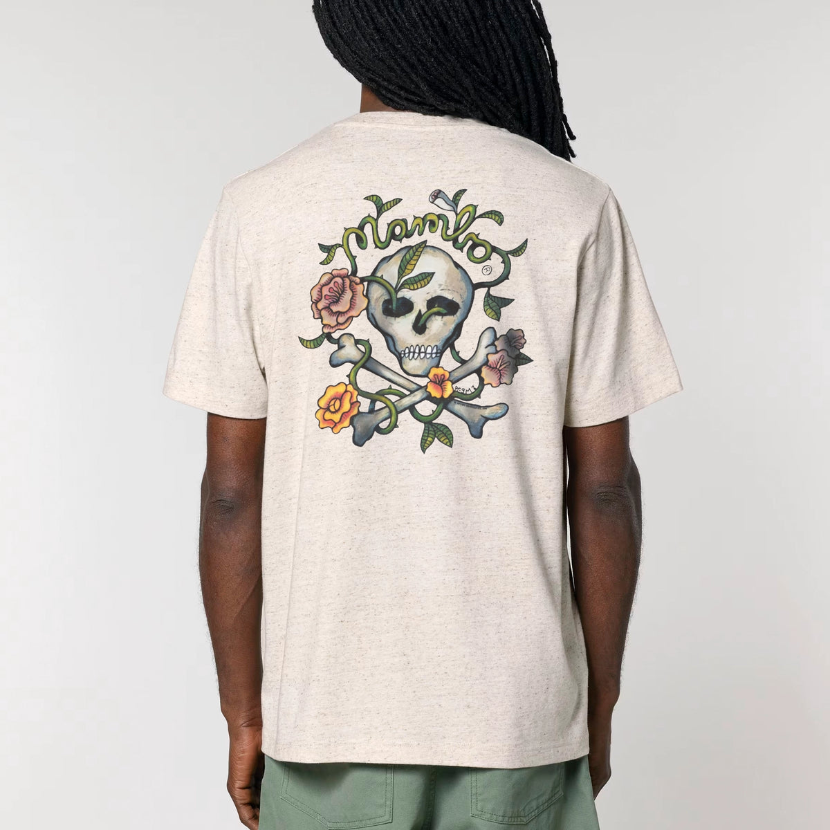 Cross Bones t-shirt in Eco Heather — model back
