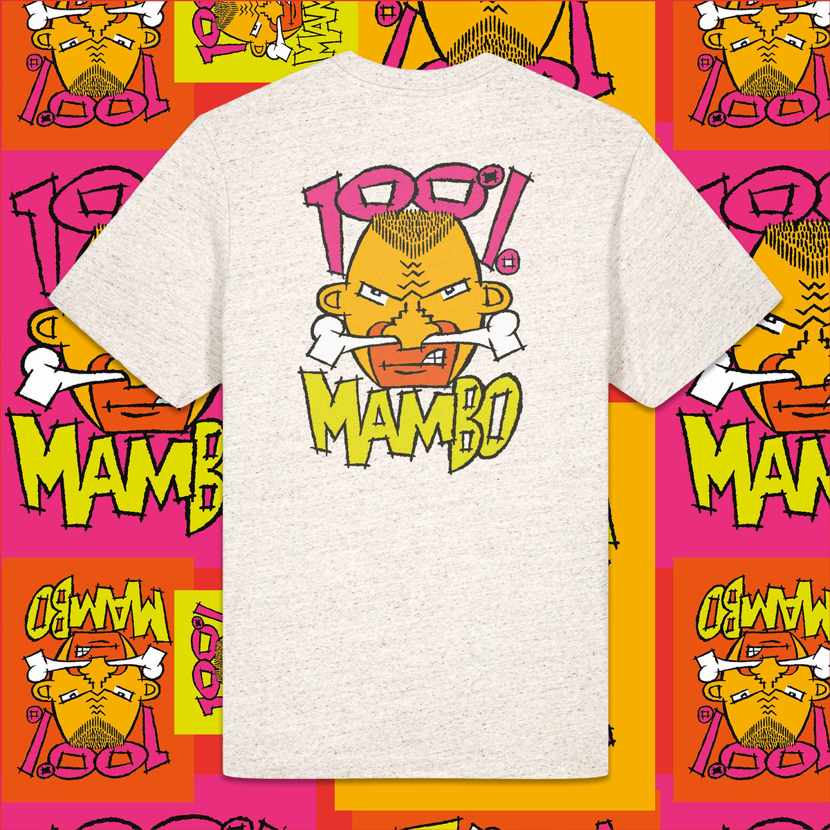 100% Mambo t-shirt in Eco Heather — garment back
