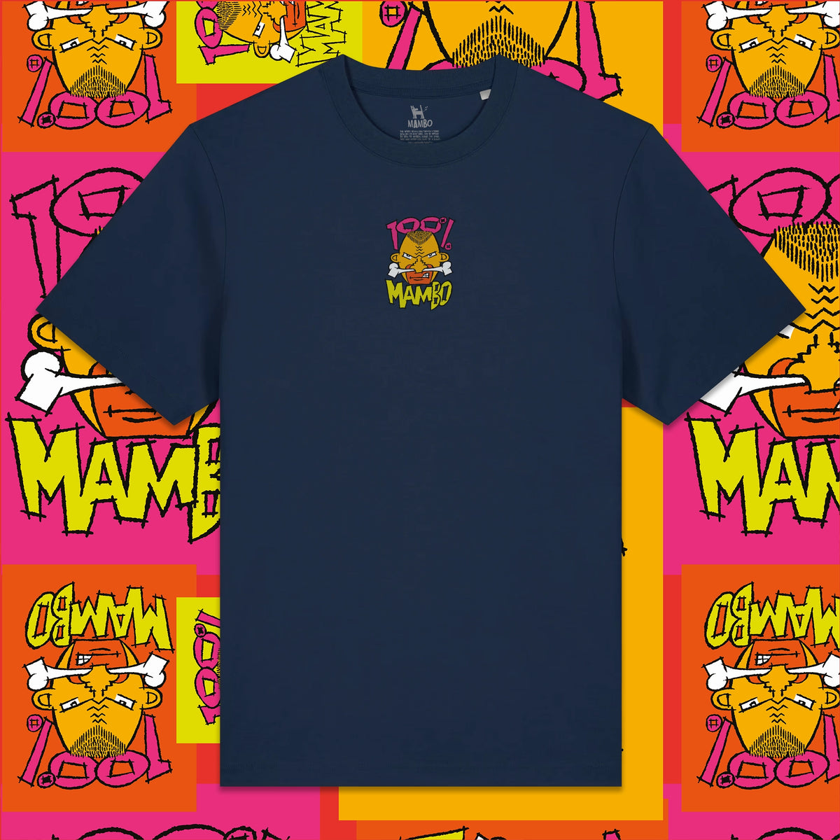 100% Mambo t-shirt in French Navy — garment front
