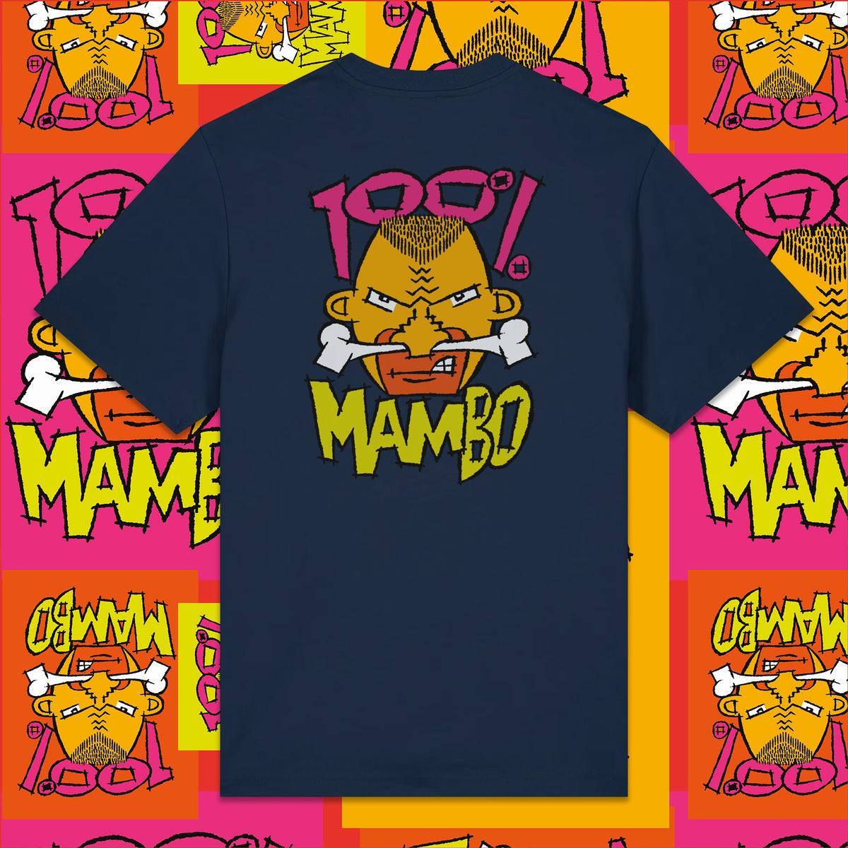 100% Mambo t-shirt in French Navy — garment back