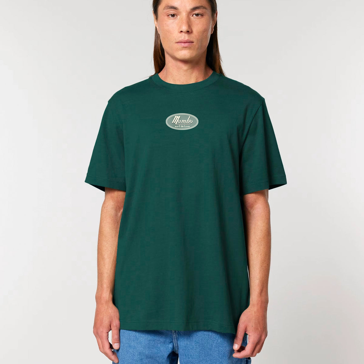 Logo Badge t-shirt in Glazed Green — model front