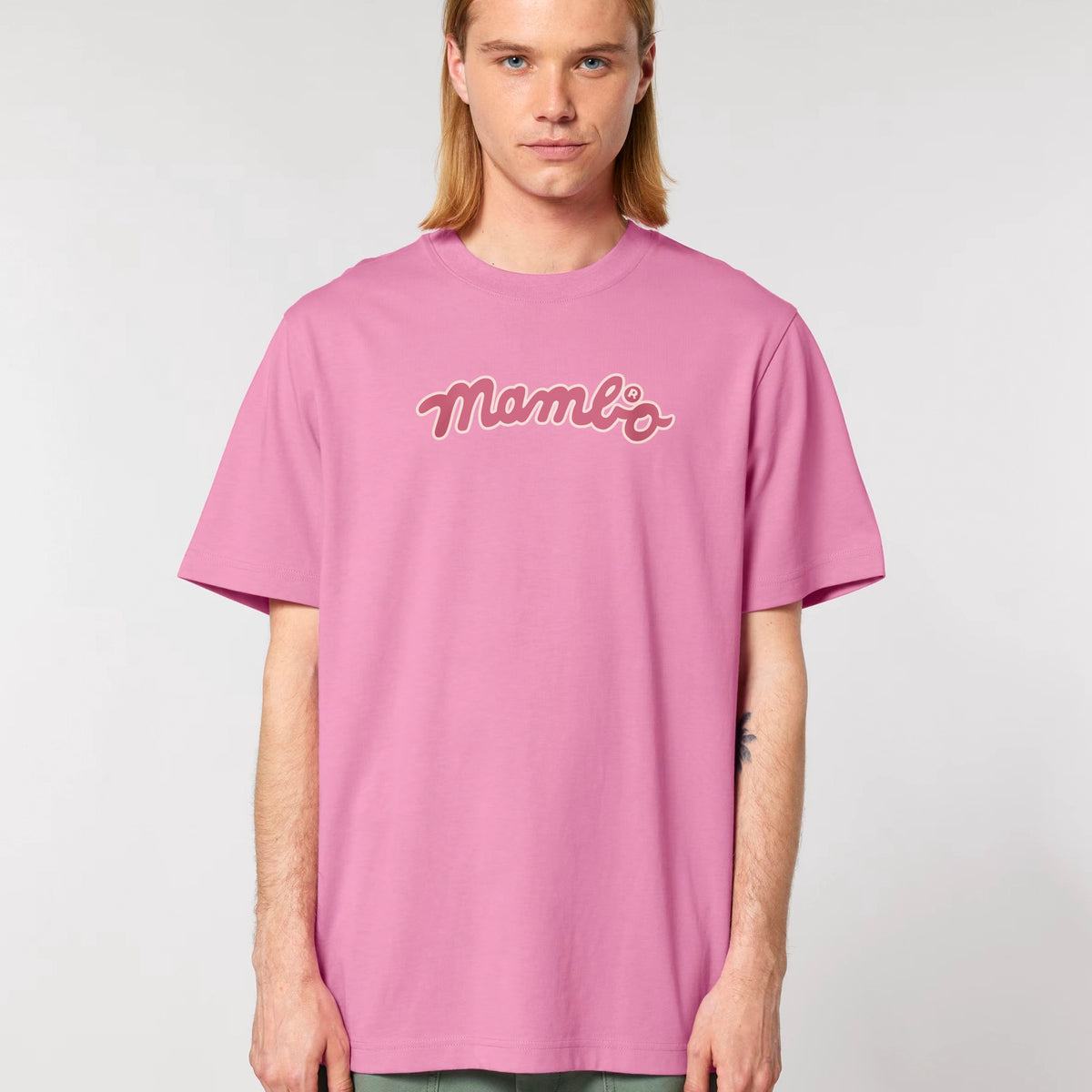 Flow Logo t-shirt in Bubble Pink — model front
