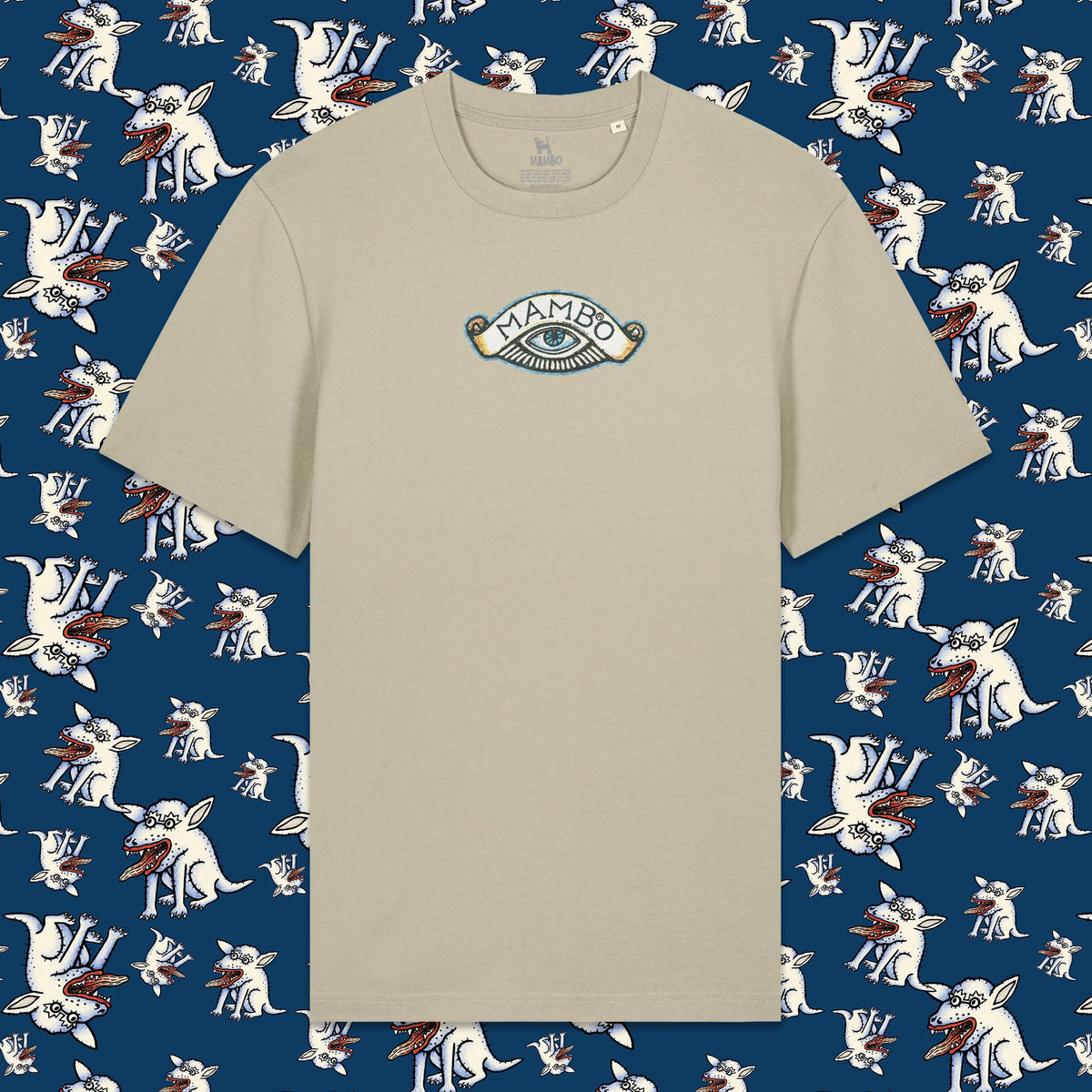 Ask the Big Questions t-shirt in Stone — garment front