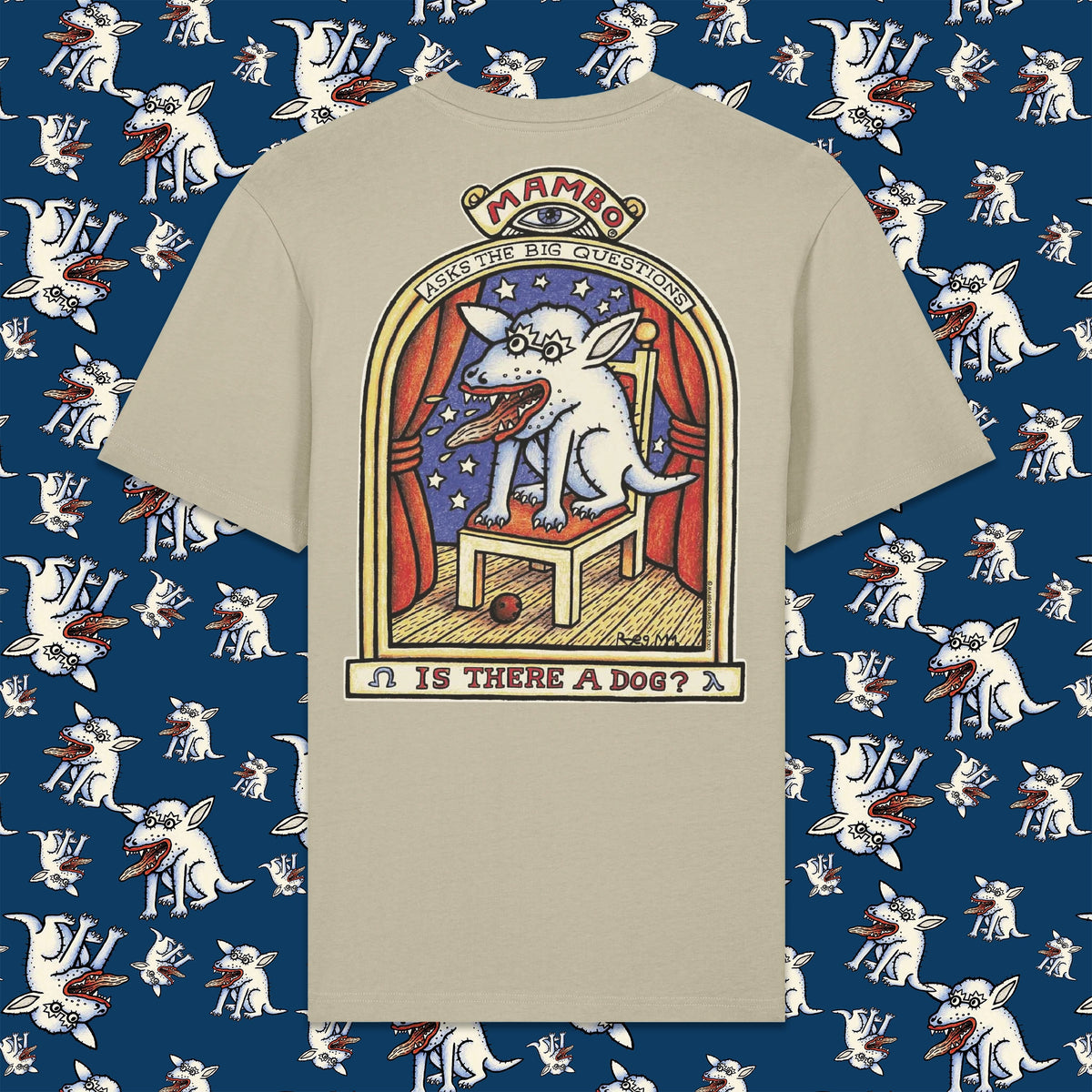 Ask the Big Questions t-shirt in Stone — garment back