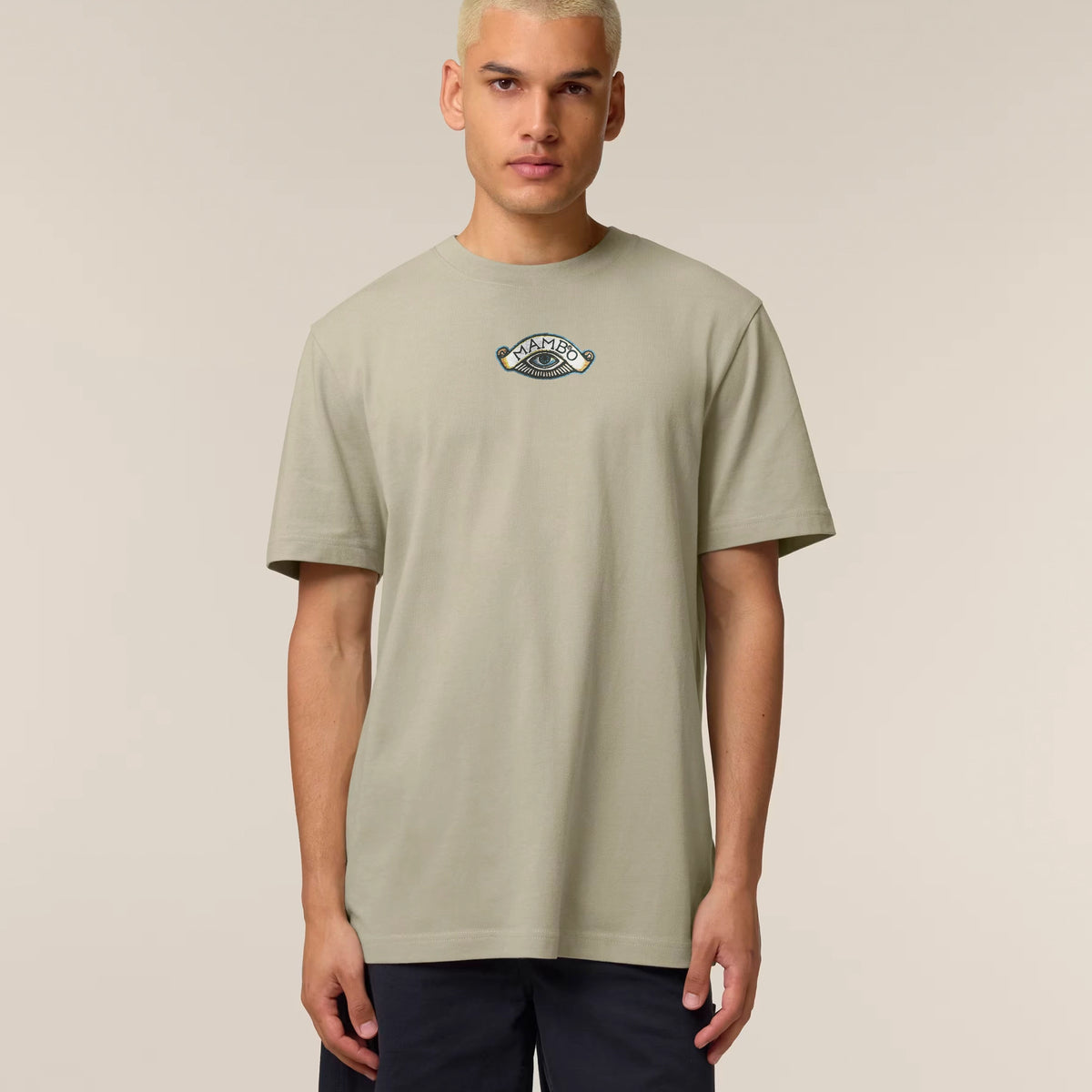 Ask the Big Questions t-shirt in Stone — model front
