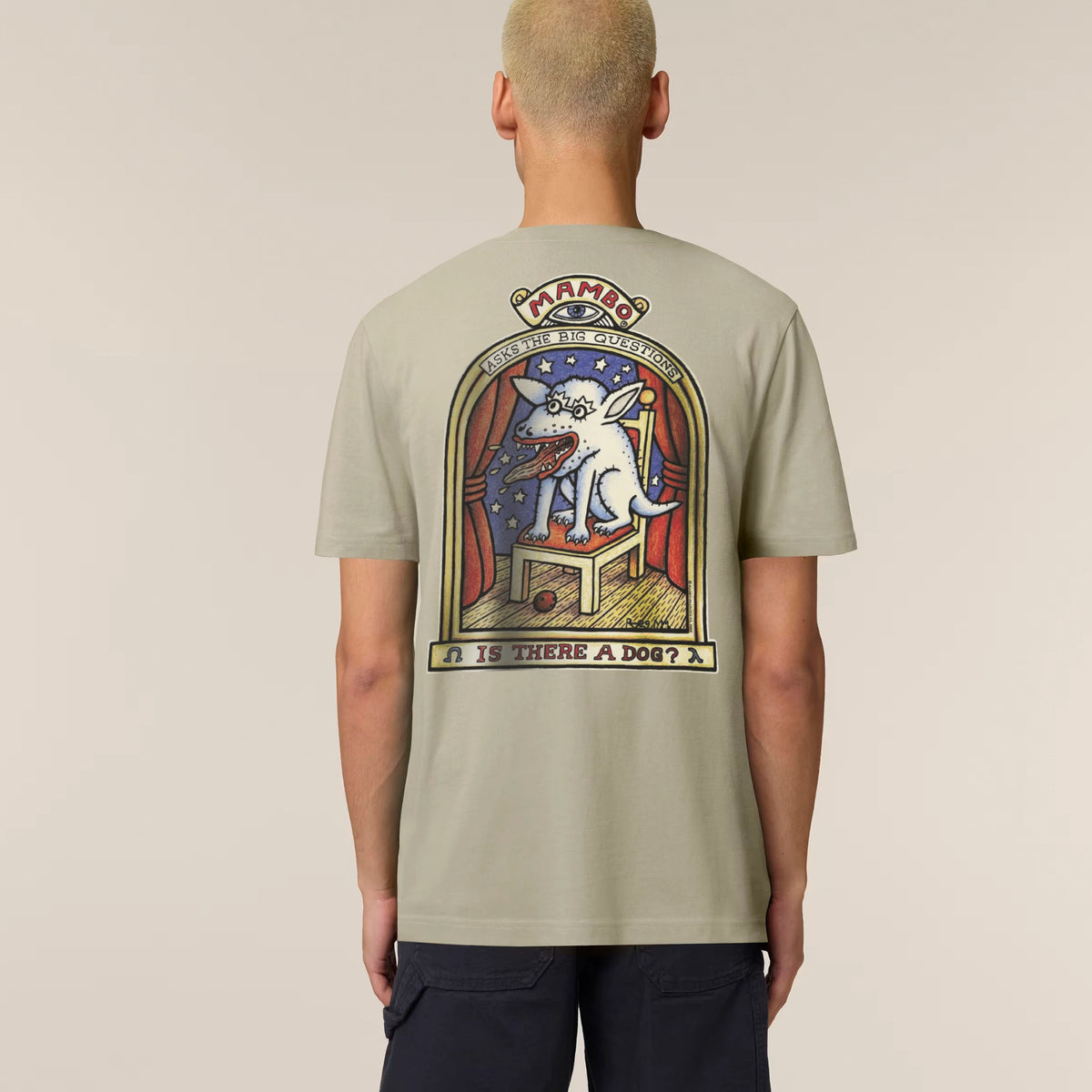 Ask the Big Questions t-shirt in Stone — model back