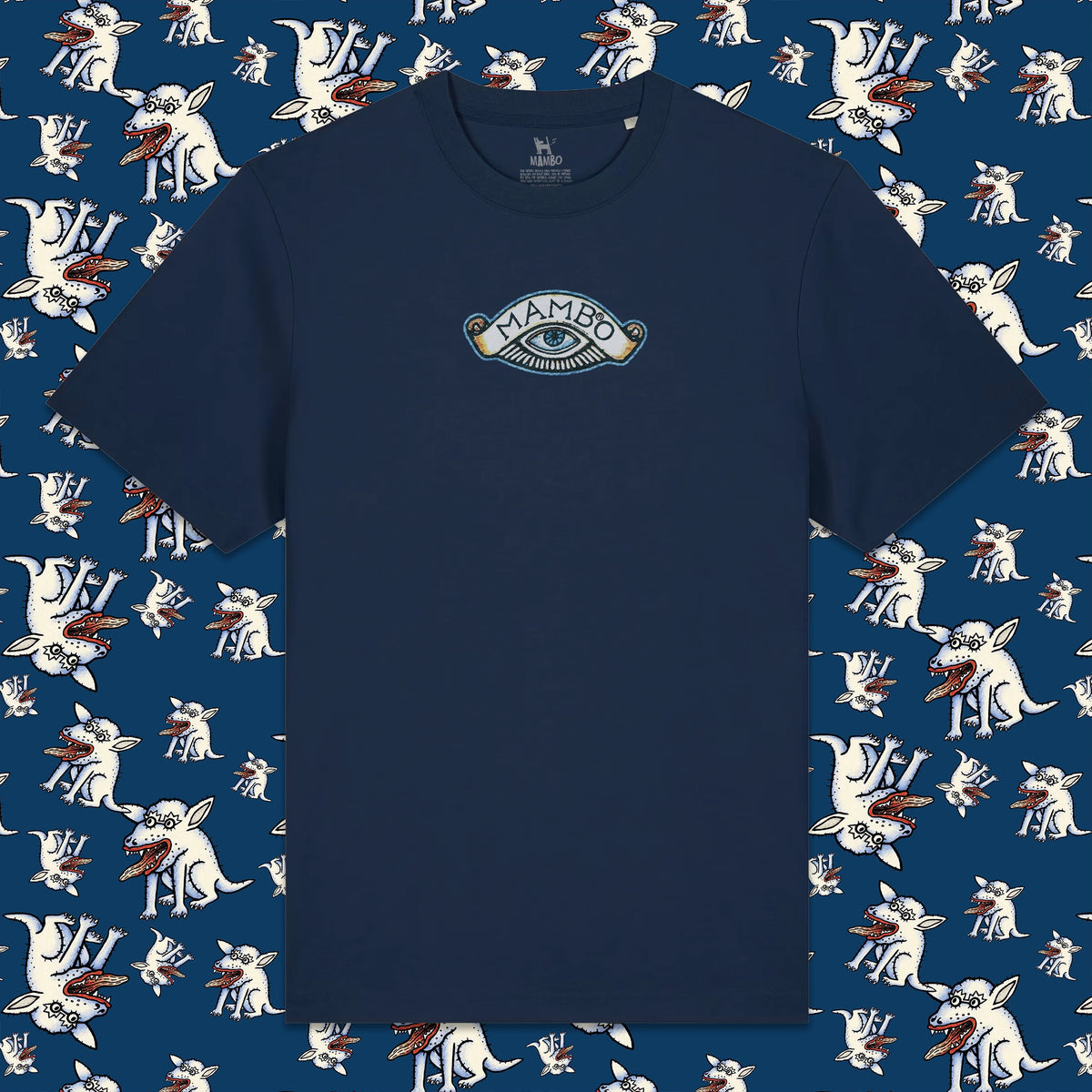 Ask the Big Questions t-shirt in French Navy — garment front