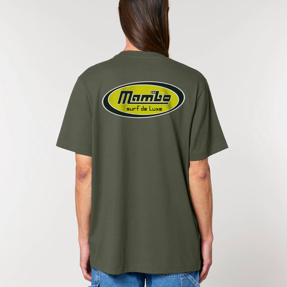 Deluxe Badge t-shirt in Khaki — model back