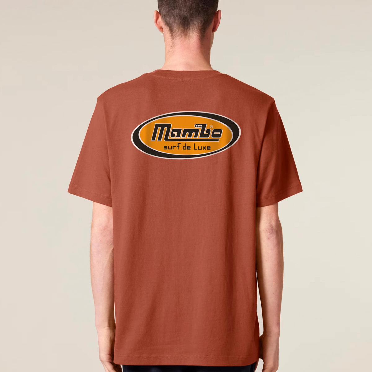 Deluxe Badge t-shirt in Heritage Brown — model back