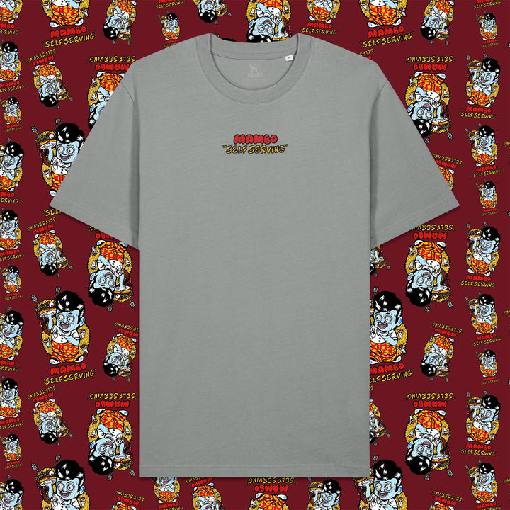 Self Serving t-shirt in Misty Grey — garment front