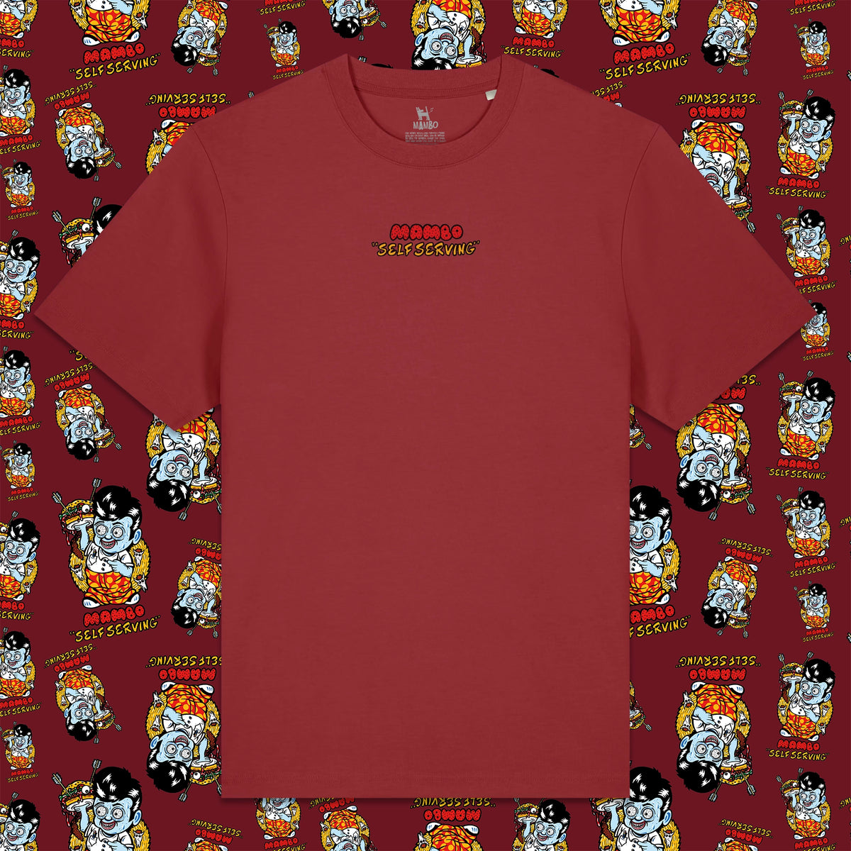 Self Serving t-shirt in Red Earth — garment front