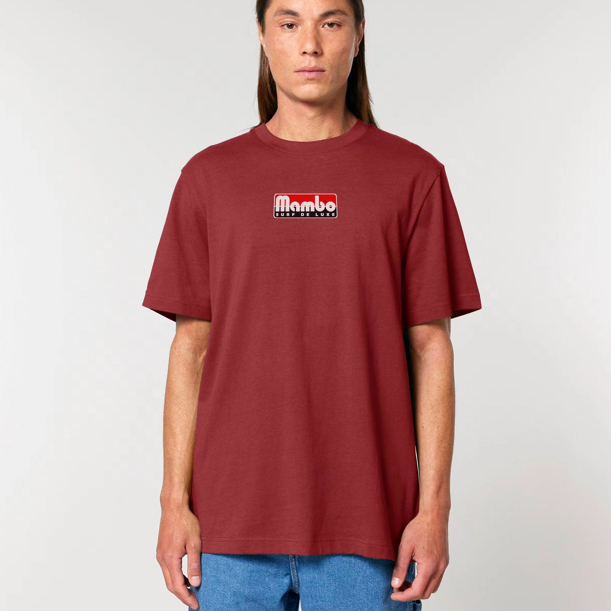 Surf Deluxe t-shirt in Red Earth — model front