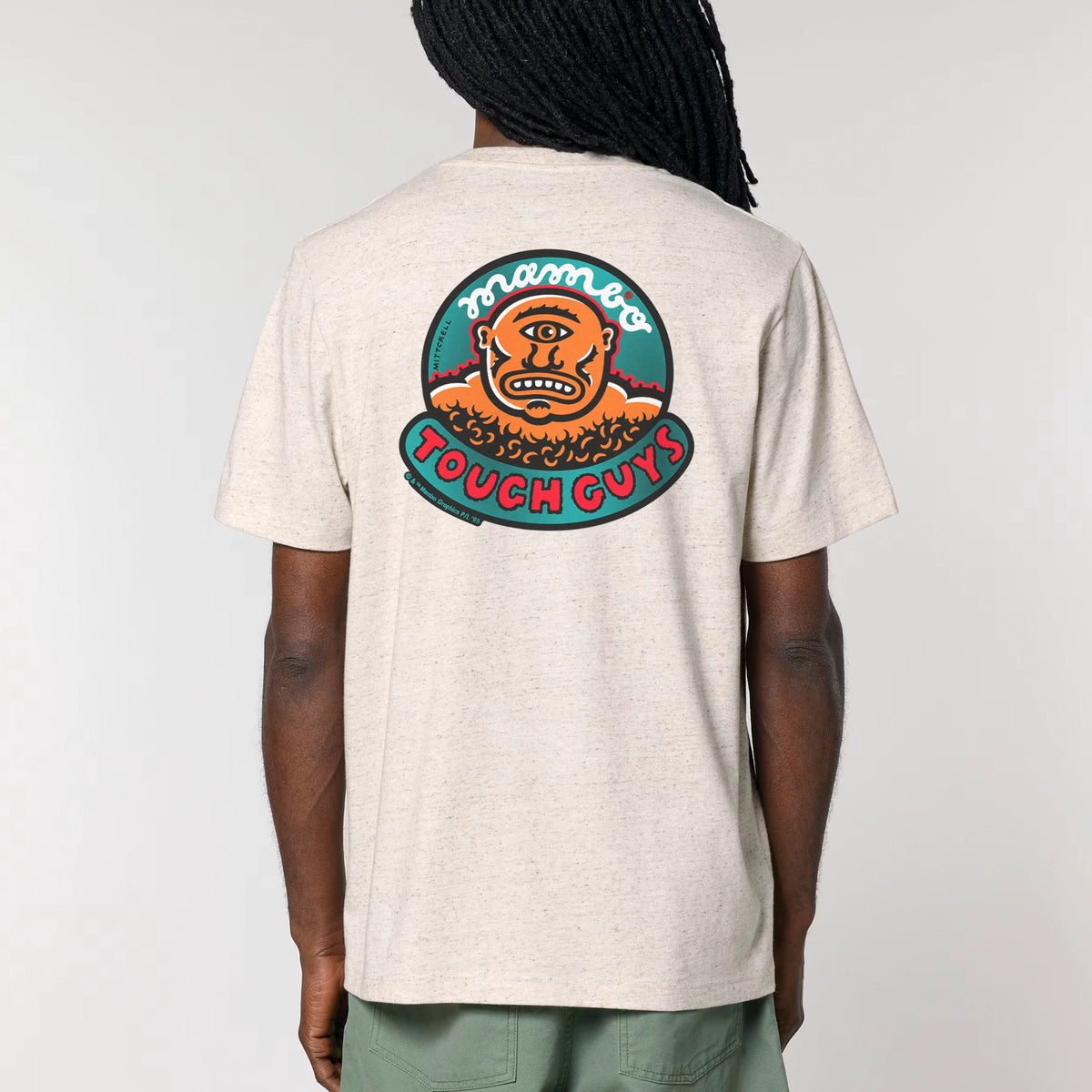 Tough Guys t-shirt in Eco Heather — model back