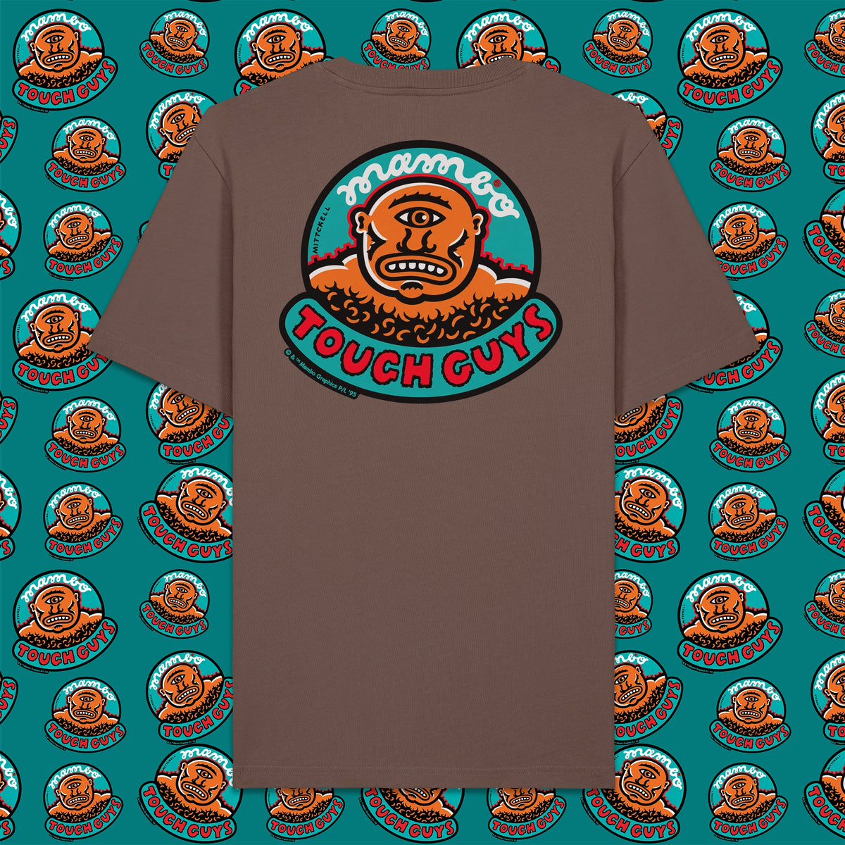 Tough Guys t-shirt in Mocha — garment back