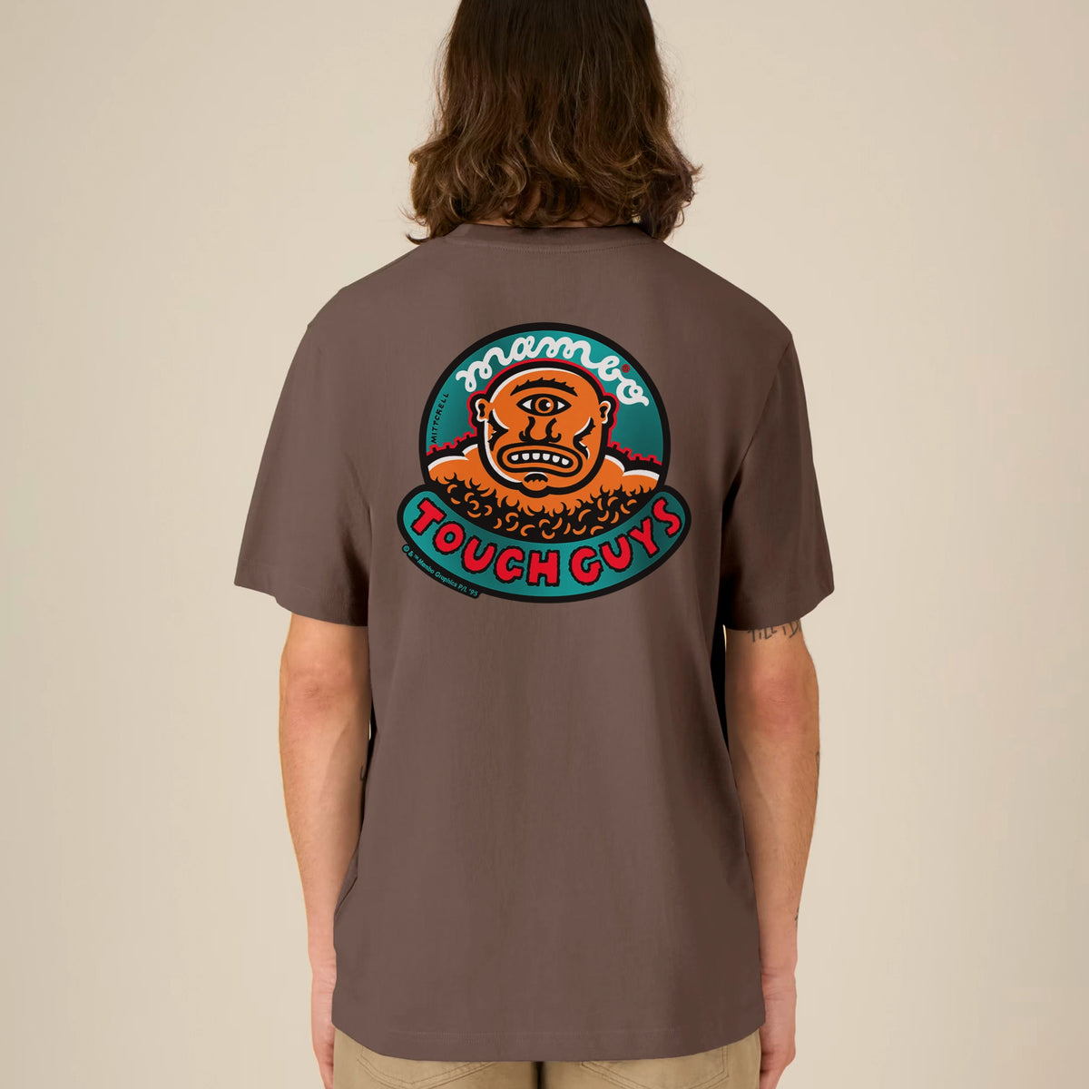 Tough Guys t-shirt in Mocha — model back