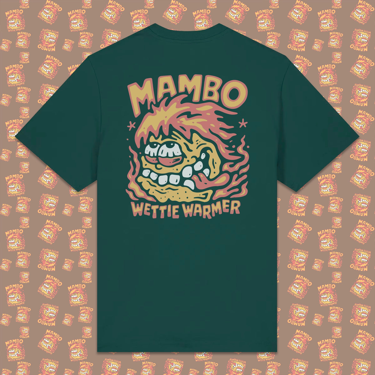 Wettie Warmer t-shirt in Glazed Green — garment back