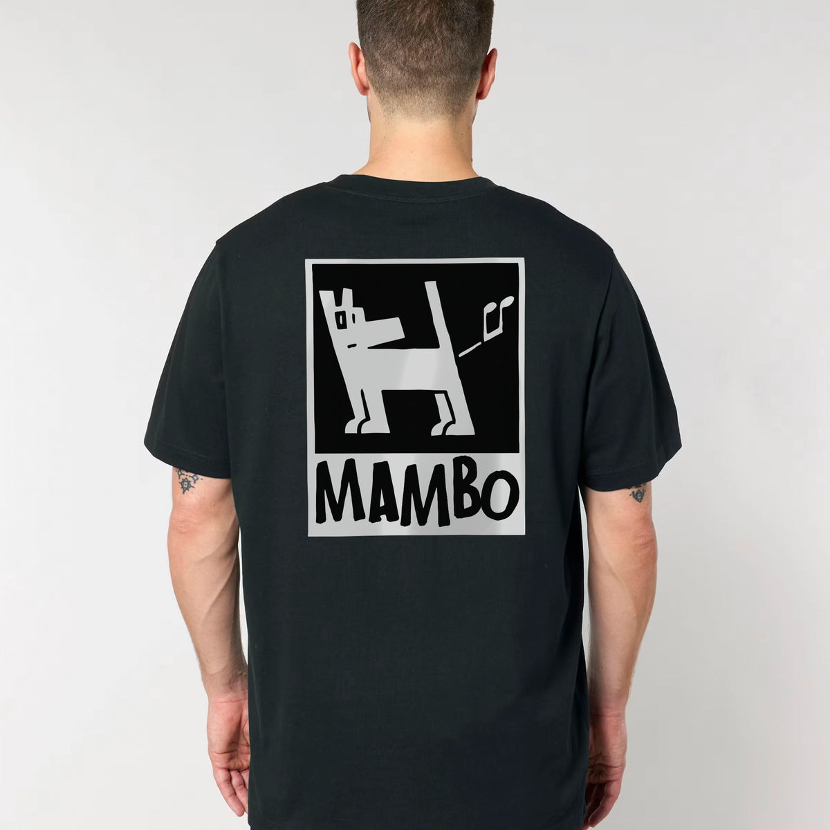 Farting Dog t-shirt in Black — model back
