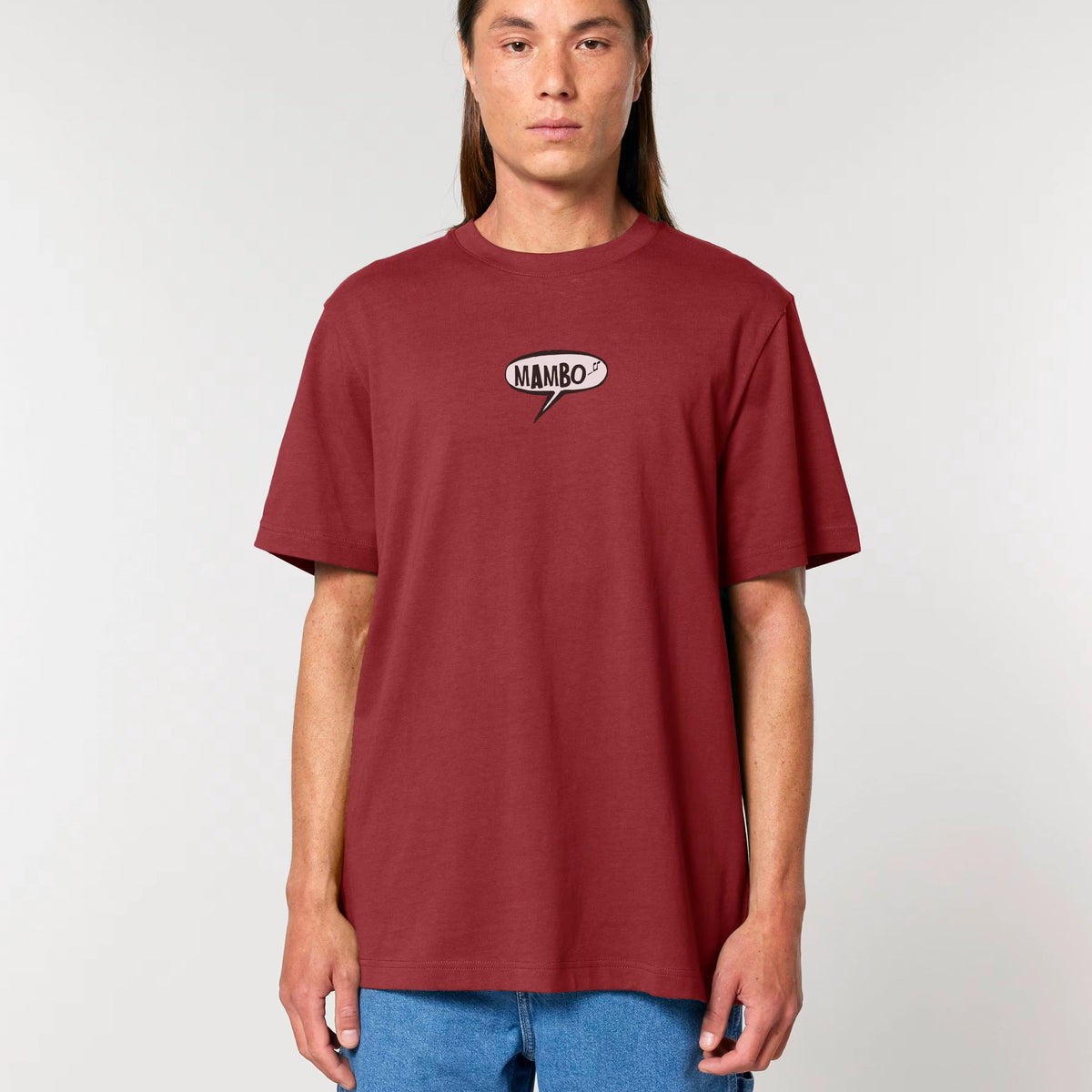 Farting Dog t-shirt in Red Earth — model front