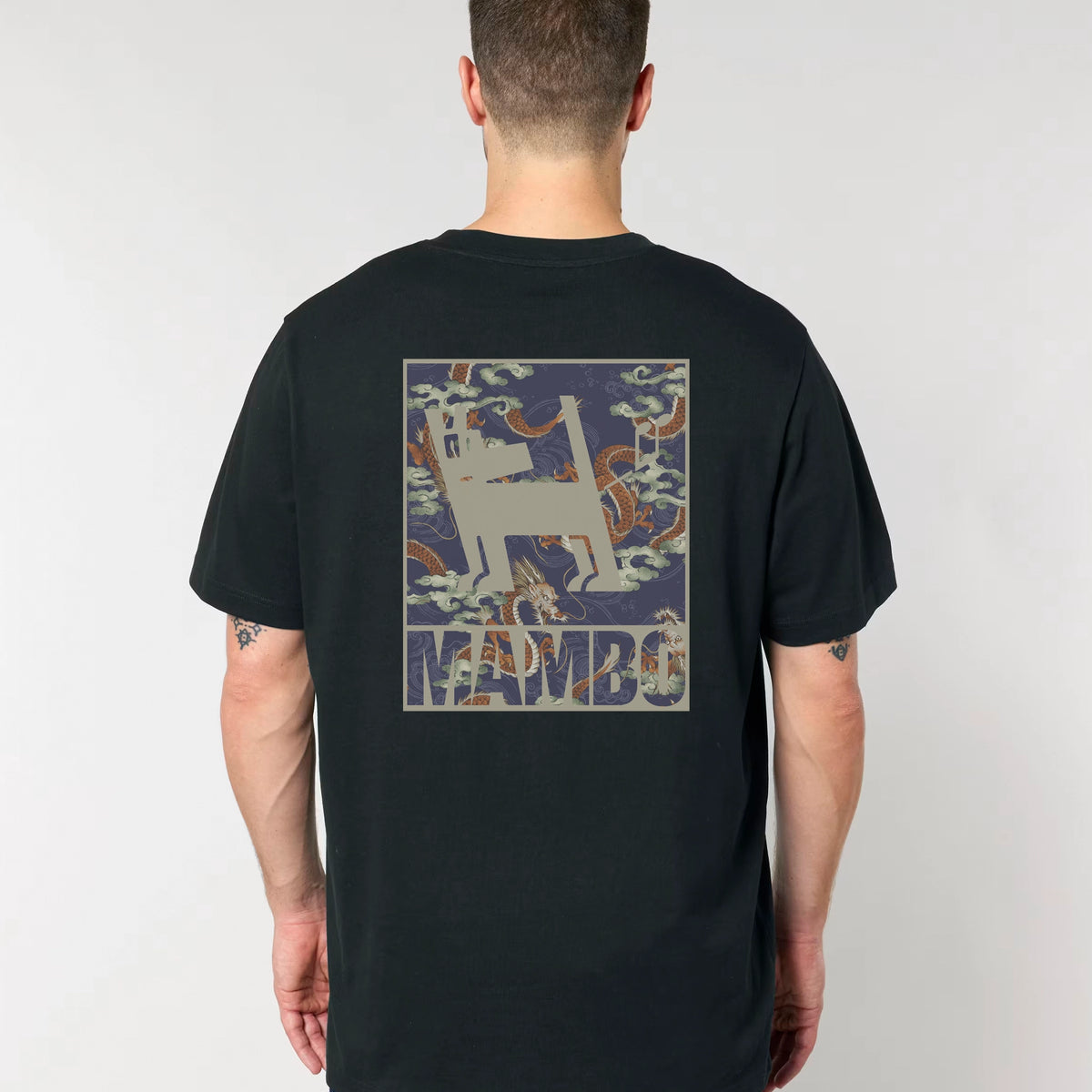 Dragon Dog t-shirt in Black — model back
