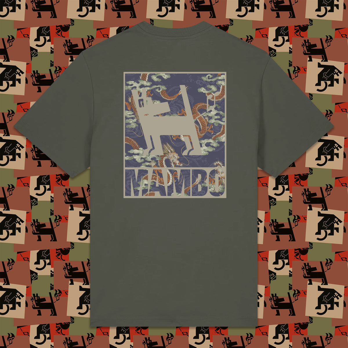 Dragon Dog t-shirt in Khaki — garment back