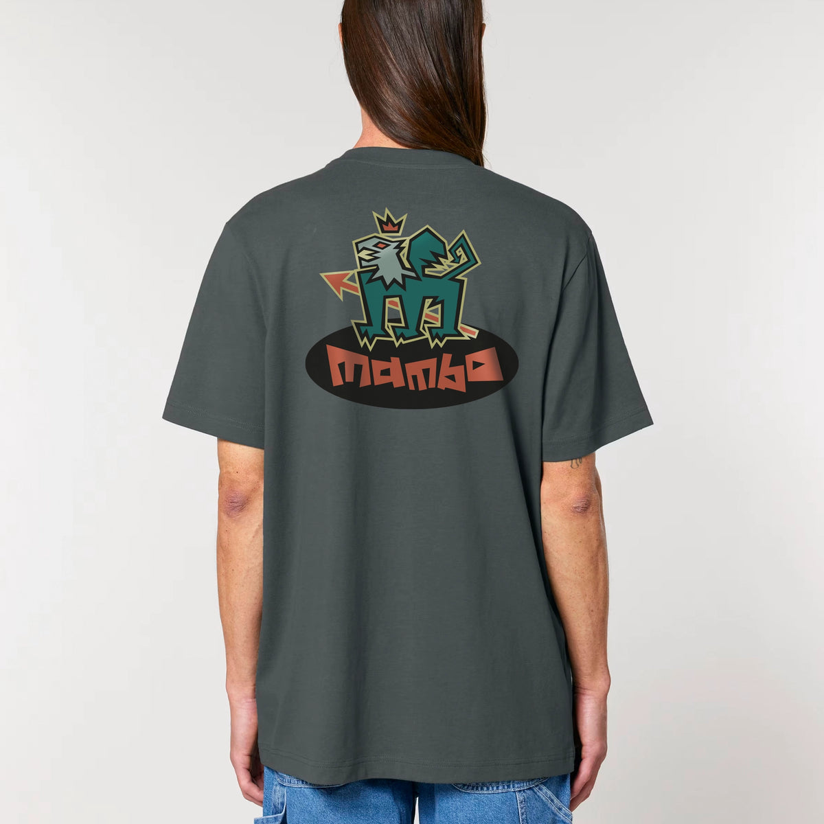 Mambo Griffin T-shirt in Anthracite, back on-model view