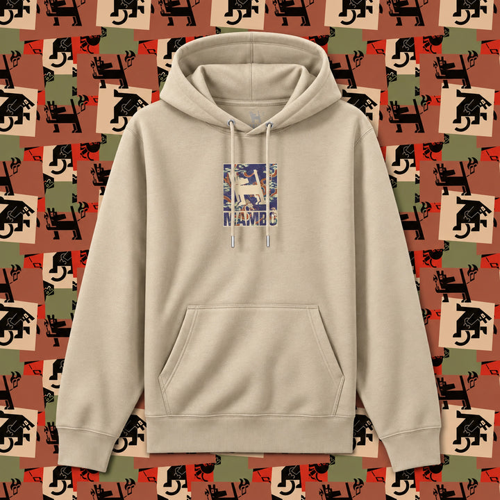 Dragon Dog hoodie in Desert Dust — garment front