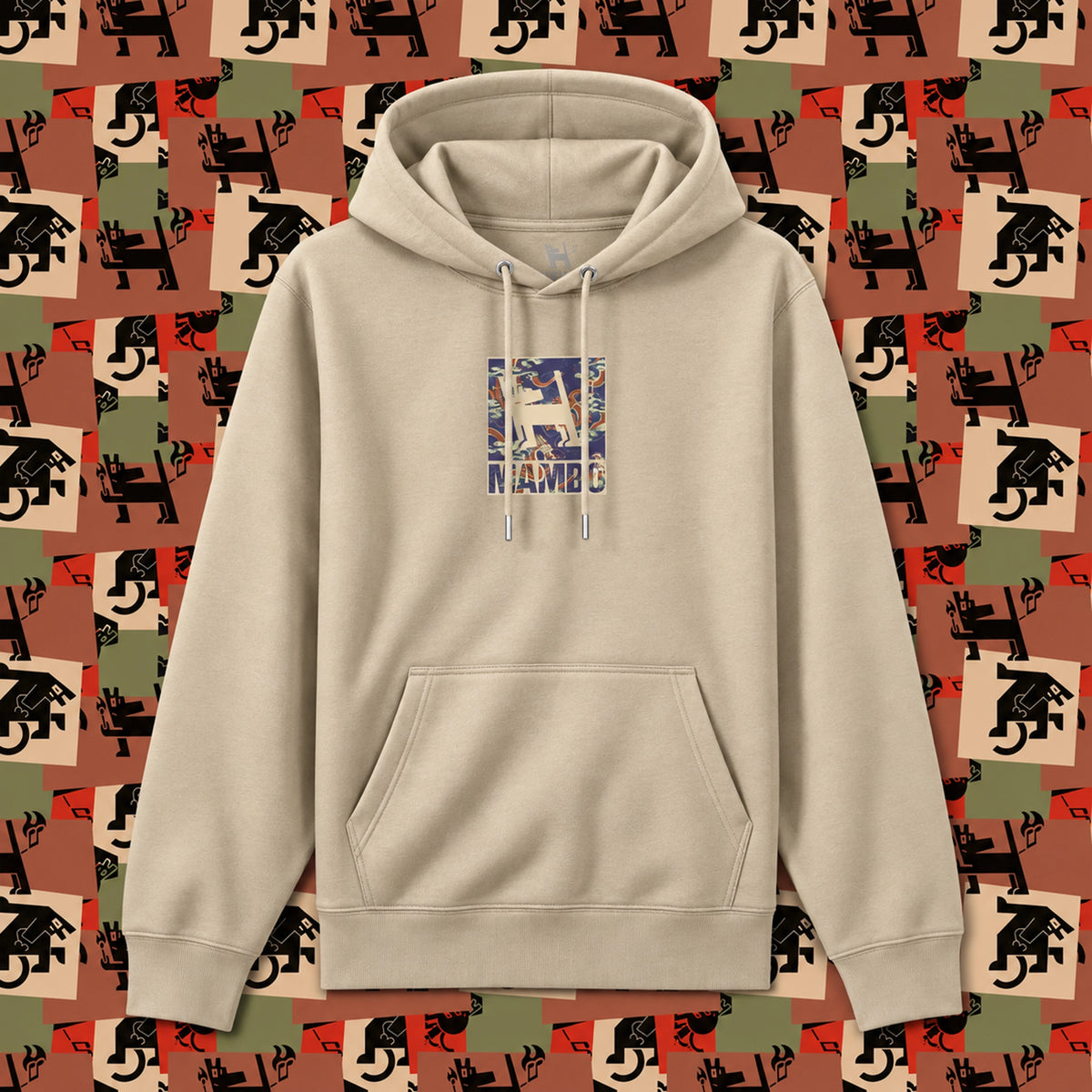 Dragon Dog hoodie in Desert Dust — garment front