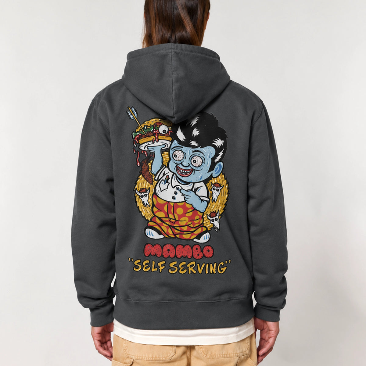Self Serving hoodie in Anthracite — model back
