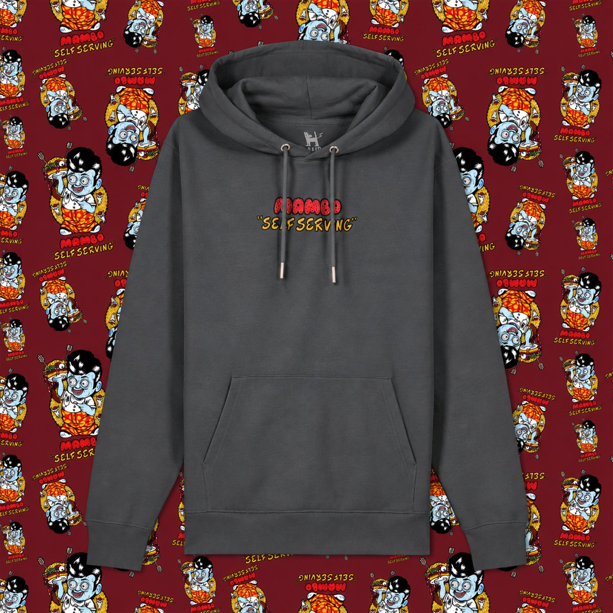 Self Serving hoodie in Anthracite — garment front