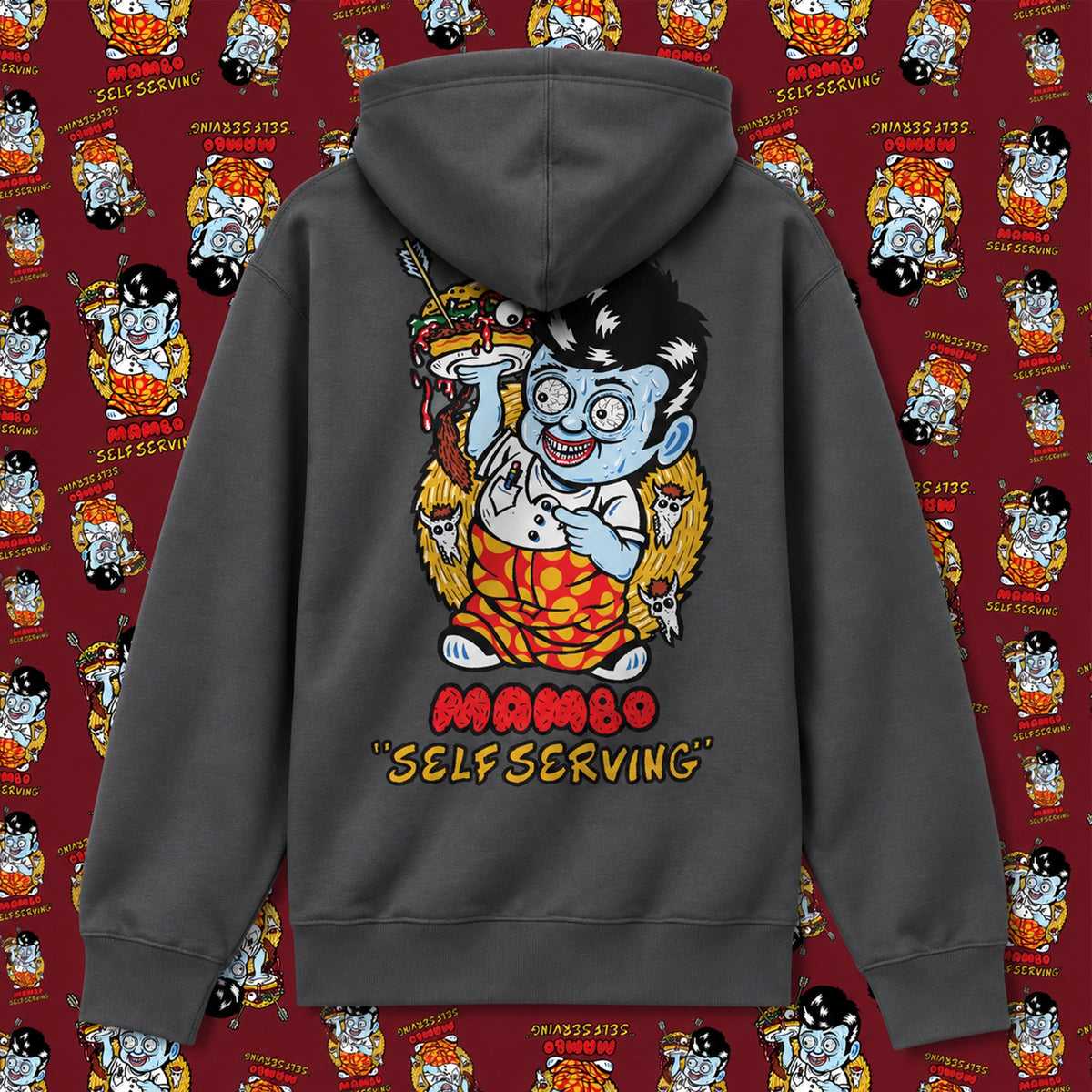 Self Serving hoodie in Anthracite — garment back