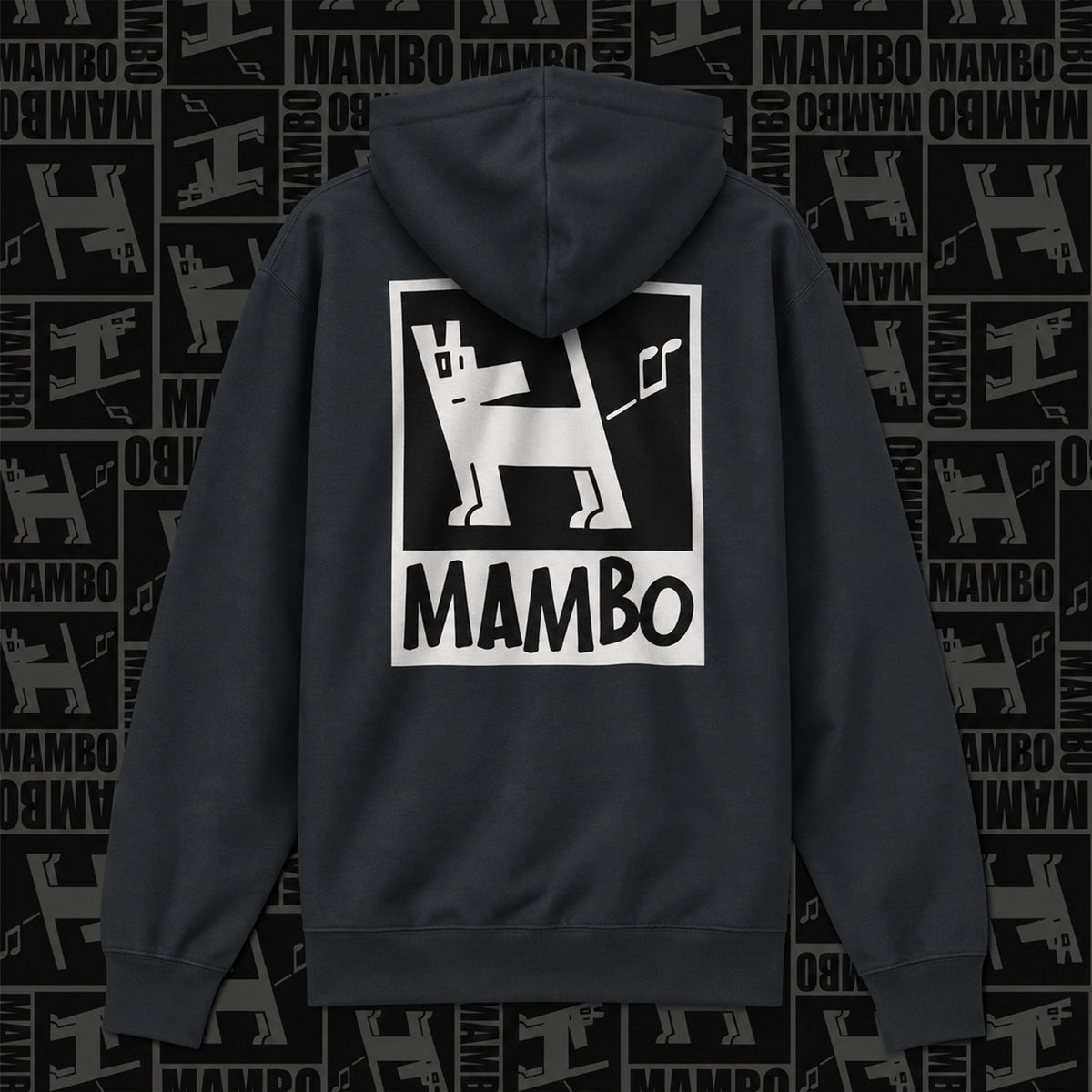 Farting Dog hoodie in Black — garment back