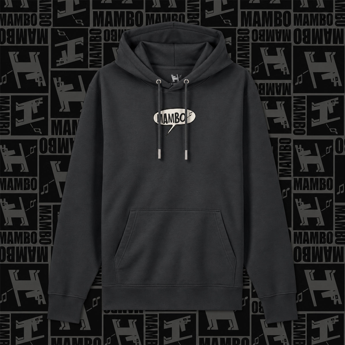Farting Dog hoodie in Black — garment front