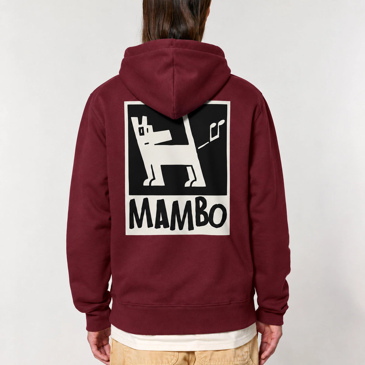 Farting Dog hoodie in Burgundy — model back