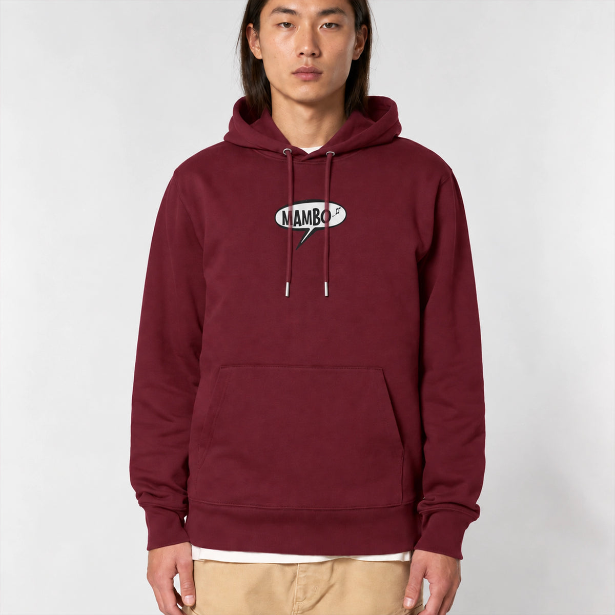 Farting Dog hoodie in Burgundy — model front