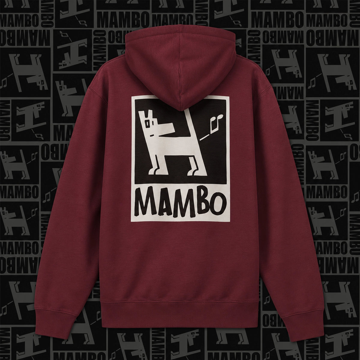 Farting Dog hoodie in Burgundy — garment back