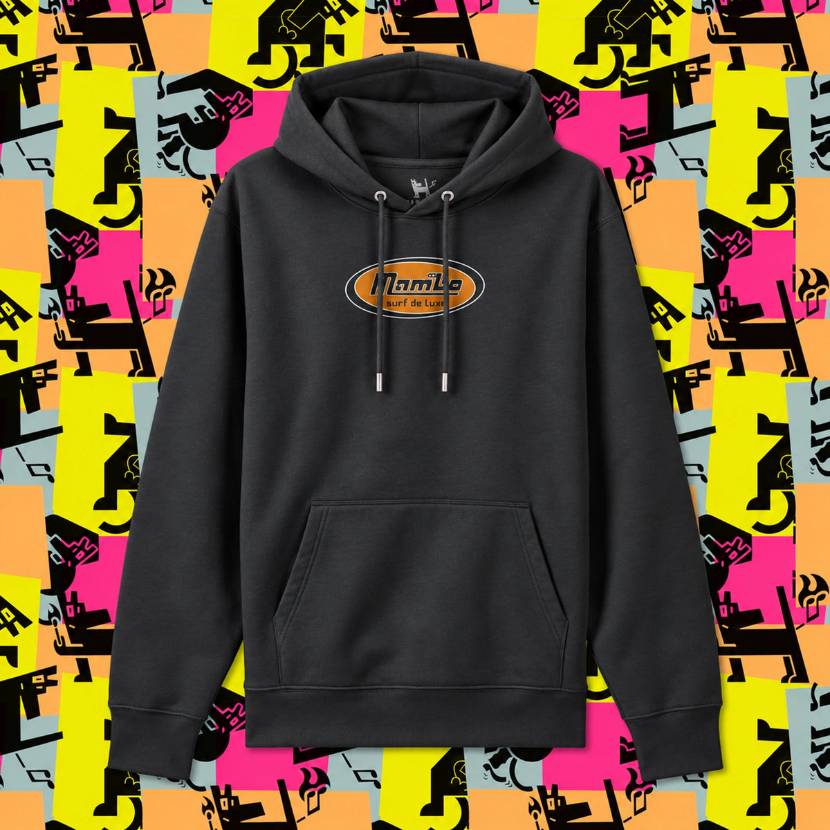 Logo Badge hoodie in Black — garment front