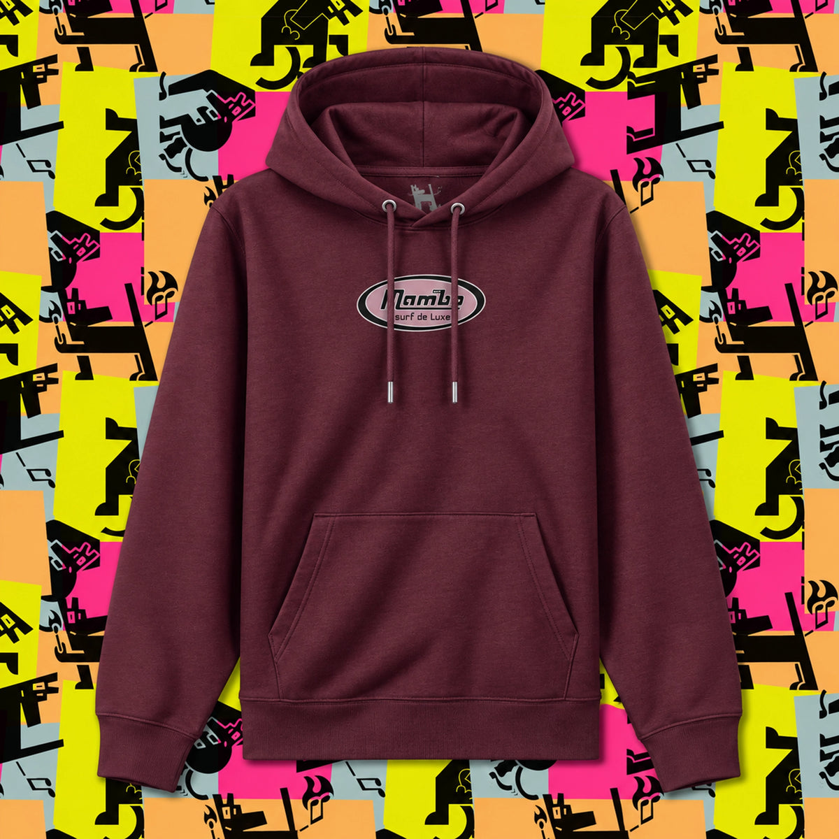 Logo Badge hoodie in Deep Plum — garment front