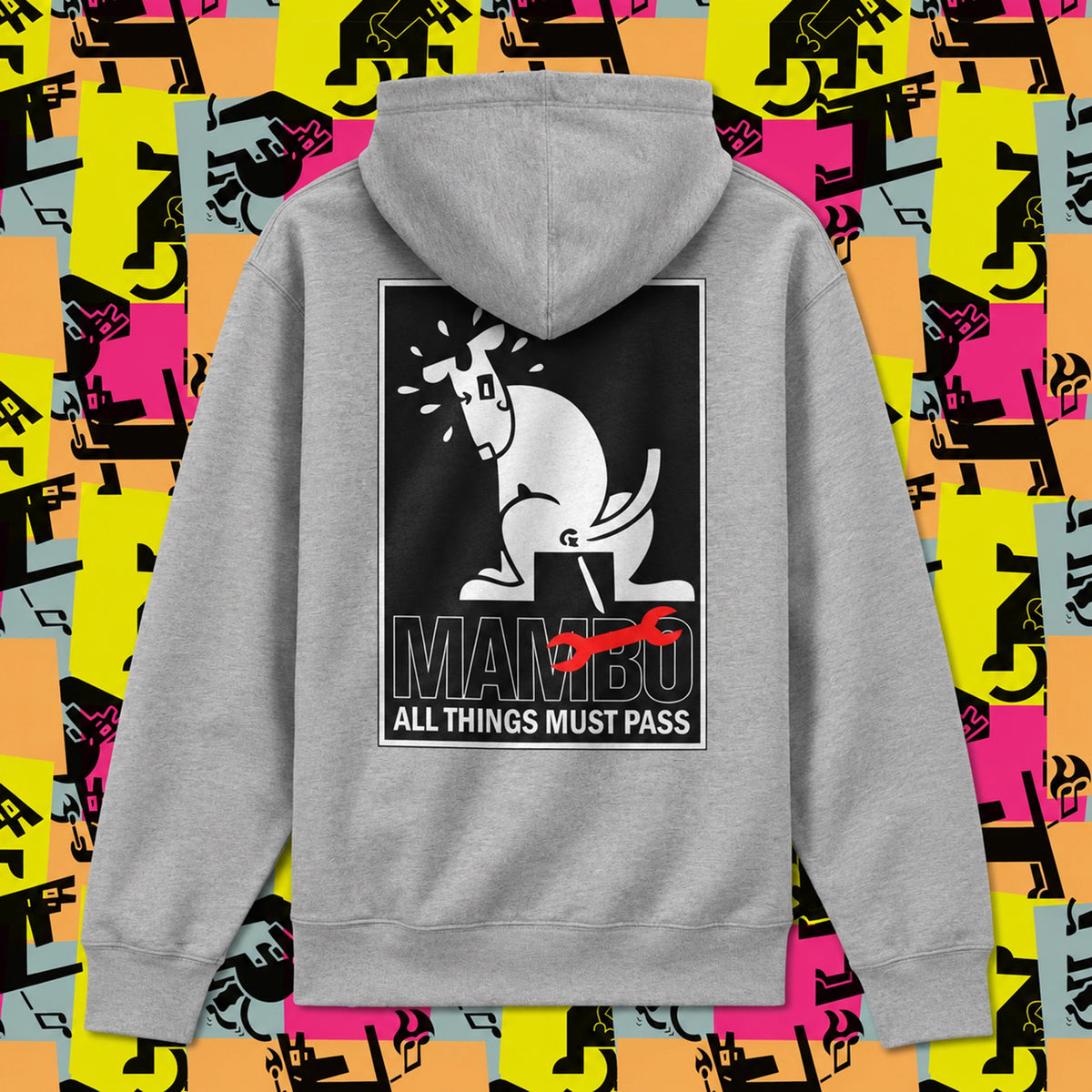All Things Must Pass hoodie in Heather Grey — garment back