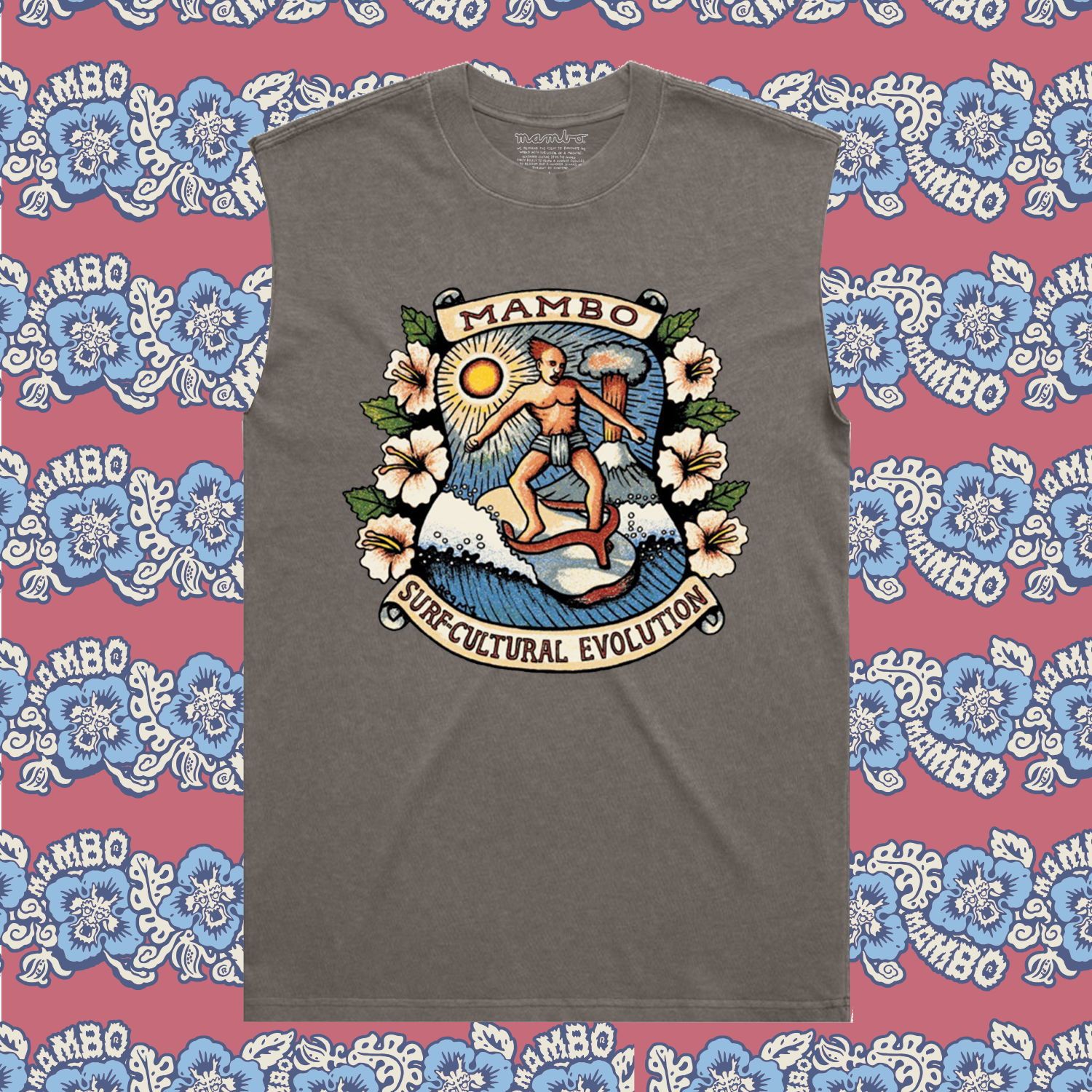 Mambo 'Surf-Cultural' Tank Top - Taupe - Mambo